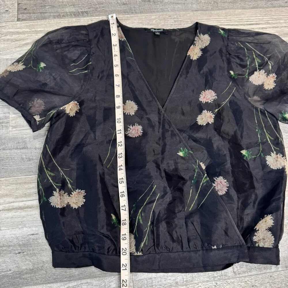 Madewell floral 100% silk wrap blouse sheer puff sleeve oversized fit small C29